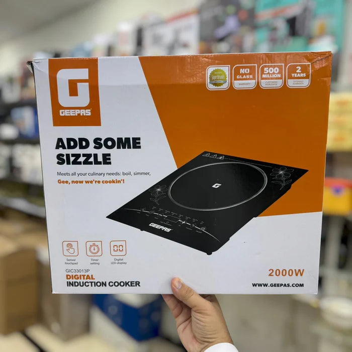 Geepas GIC33013P 2000W Digital Induction Cooker Sensor Touch Control LED Display Portable Electric Cooktop with Timer Function