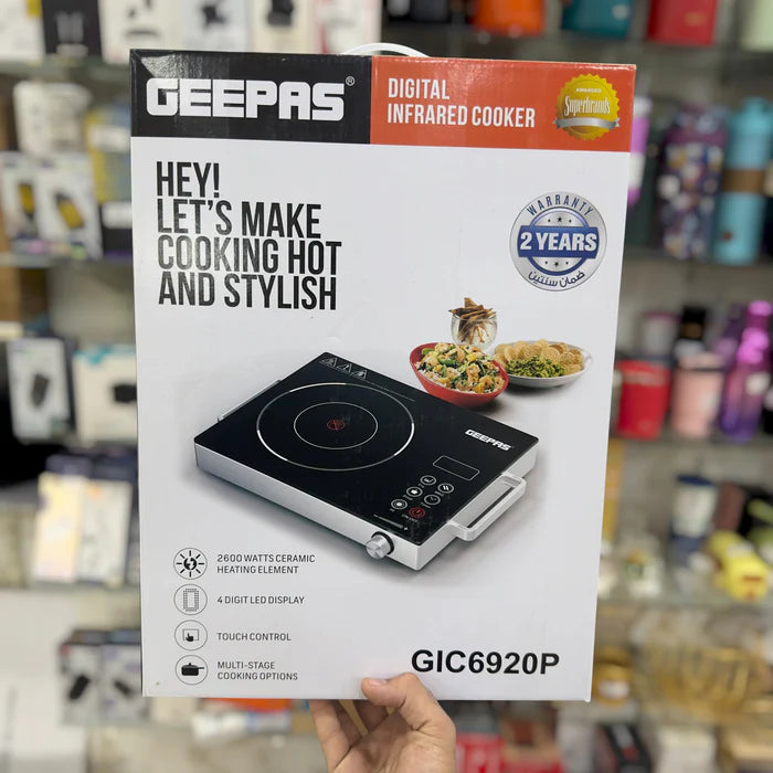 Geepas GIC6920P Digital Infrared Cooker 2600W Ceramic Heating Touch Control LED Display Portable Electric Cooktop with Multiple Cooking Modes