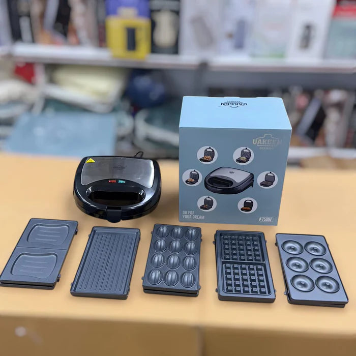 Uakeen Germany 750W Multi-Function Sandwich Maker & Waffle Maker – 6 in 1 Electric Breakfast Machine