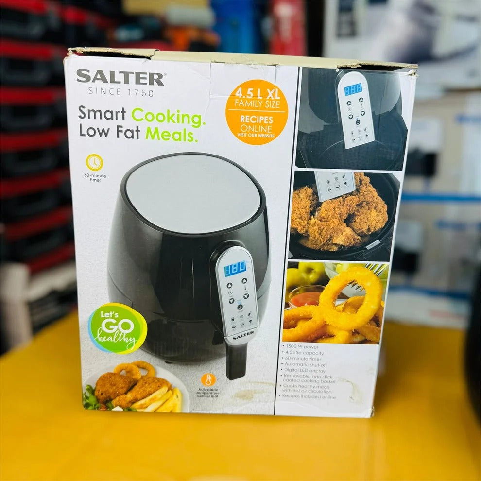 Salter 4.5L XL Digital Air Fryer – 1500W Family Size Low Fat Cooker with Auto Shut-Off, LED Display & 60-Min Timer