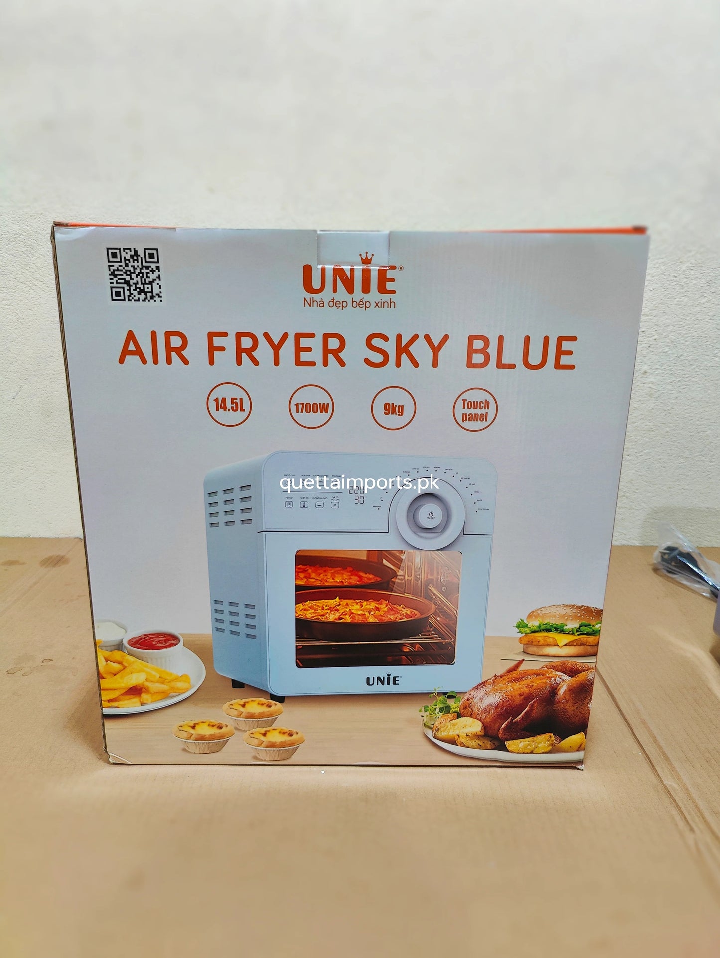 UNIE Air Fryer Oven 14.5L Sky Blue – Digital Rotisserie & Rapid Air Fryer with Rack, Skewers & Basket