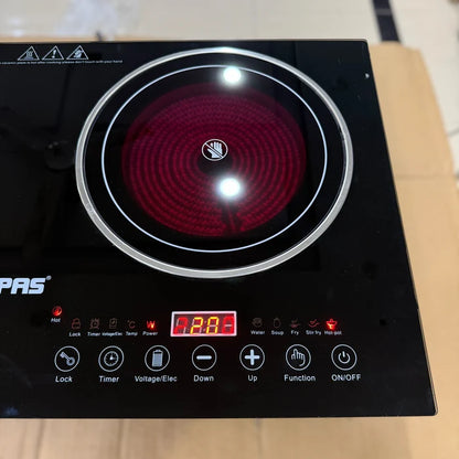 Geepas GIC6130P Dual Digital Infrared and Induction Cooker Portable Electric Cooktop with Dual Heating Zones Touch Control LED Display