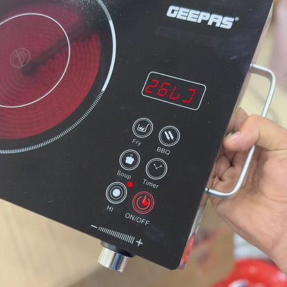 Geepas GIC6920P Digital Infrared Cooker 2600W Ceramic Heating Touch Control LED Display Portable Electric Cooktop with Multiple Cooking Modes