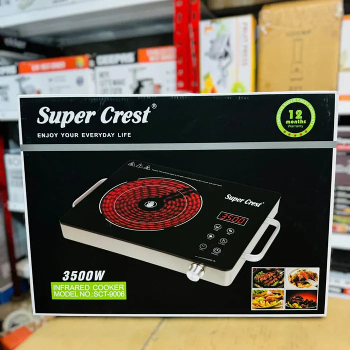 Super Crest SCT-9006 3500W Digital Infrared Cooker Touch Control Portable Electric Cooktop with LED Display and Multiple Cooking Modes