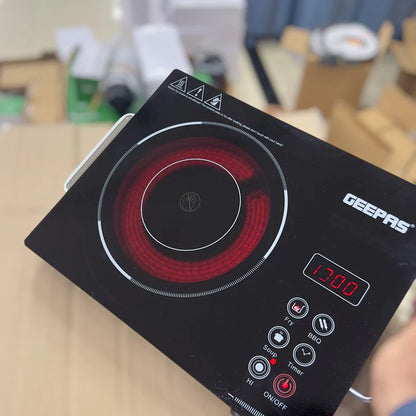 Geepas GIC6920P Digital Infrared Cooker 2600W Ceramic Heating Touch Control LED Display Portable Electric Cooktop with Multiple Cooking Modes