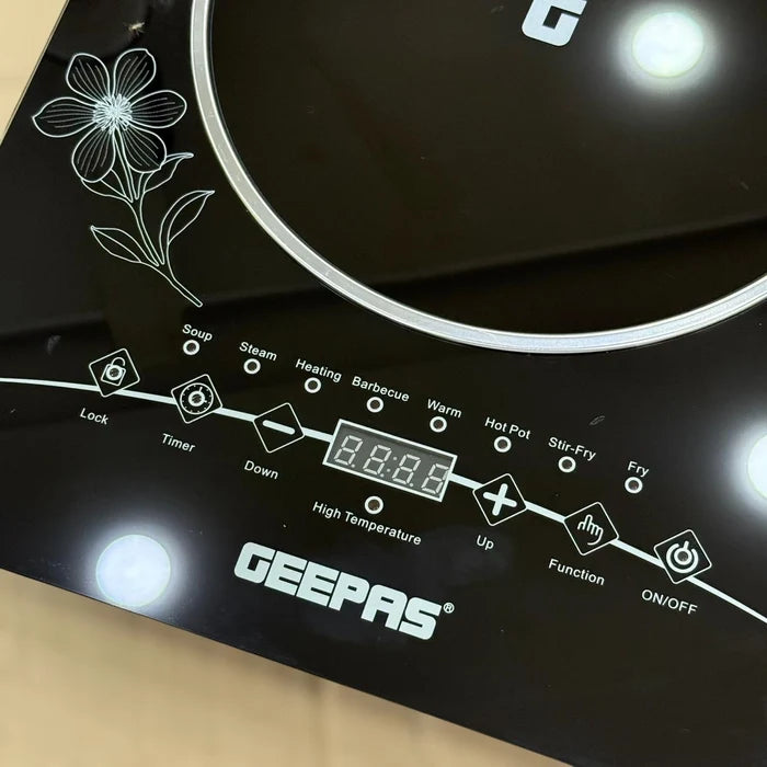 Geepas GIC33013P 2000W Digital Induction Cooker Sensor Touch Control LED Display Portable Electric Cooktop with Timer Function