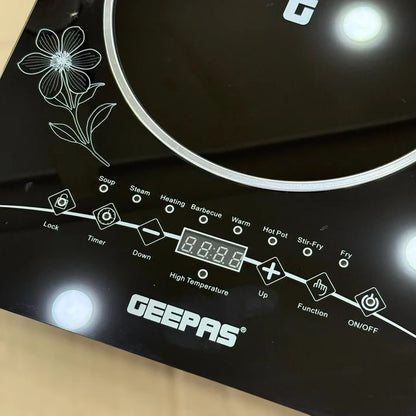 Geepas GIC33013P 2000W Digital Induction Cooker Sensor Touch Control LED Display Portable Electric Cooktop with Timer Function