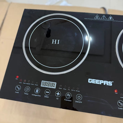 Geepas GIC6130P Dual Digital Infrared and Induction Cooker Portable Electric Cooktop with Dual Heating Zones Touch Control LED Display