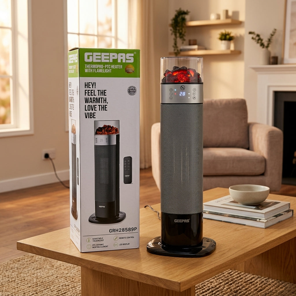 Geepas GRH28589P ThermoPro PTC Ceramic Heater with Flame Effect GM Electronic