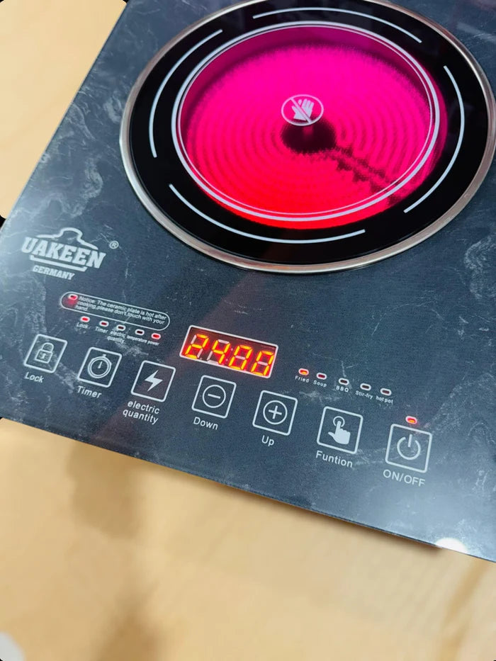 UAKEEN Germany 2400W Digital Infrared Cooker Touch Control LED Display Portable Electric Cooktop with Multiple Cooking Functions