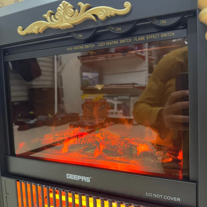 Geepas Electric Fireplace Heater with Quartz Heating & Flame Effect (GRH28579P) GM Electronic