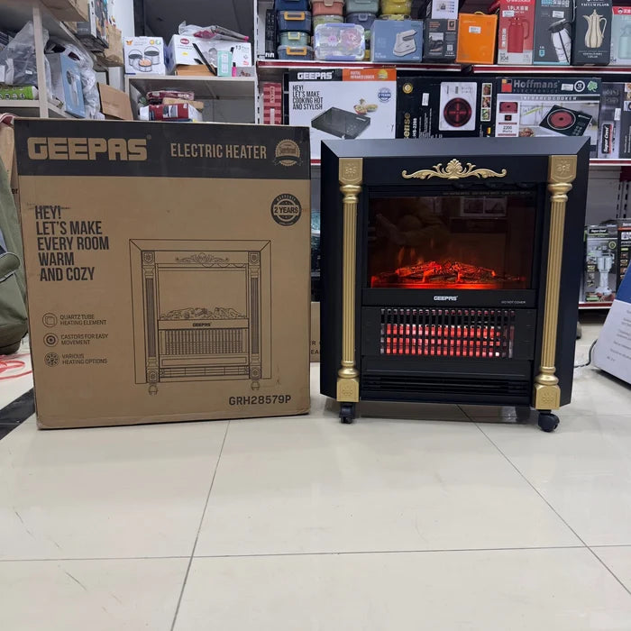Geepas Electric Fireplace Heater with Quartz Heating & Flame Effect (GRH28579P) GM Electronic
