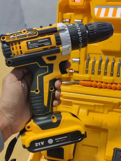 ABD 21V Cordless Impact Drill & Screwdriver Toolkit with Dual Lithium-Ion Batteries & Accessory Kit