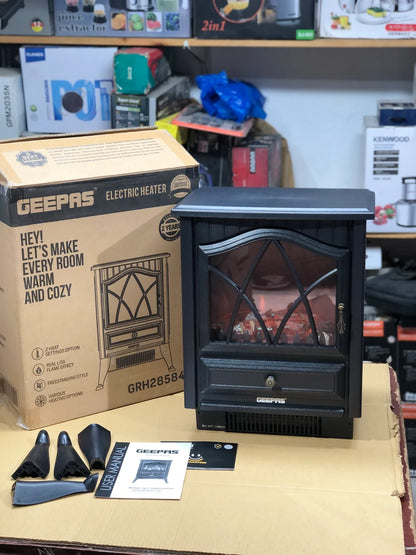 Geepas Electric Heater GRH28584P with Real Log Flame Effect | Freestanding Room Heater