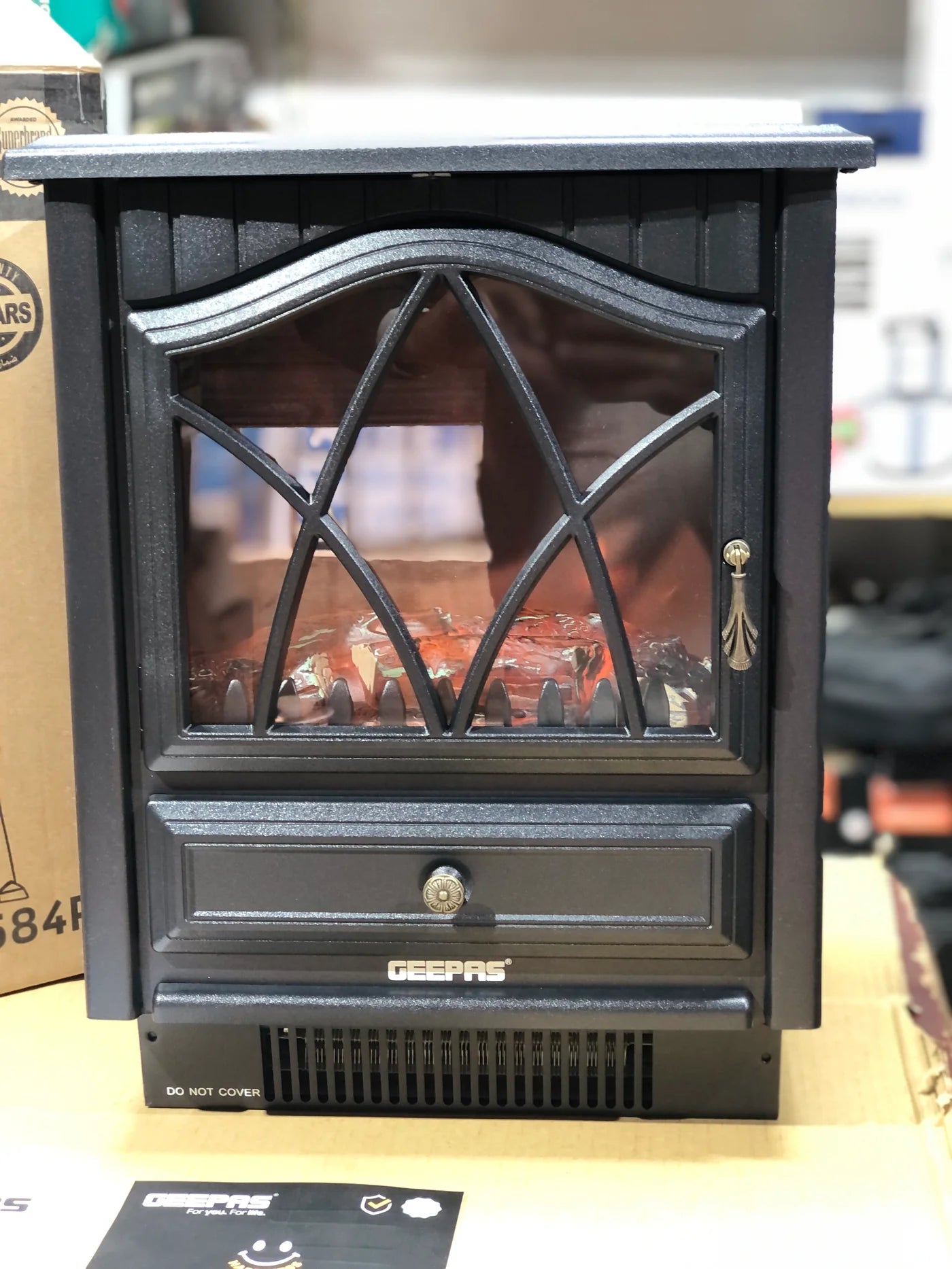 Geepas Electric Heater GRH28584P with Real Log Flame Effect | Freestanding Room Heater