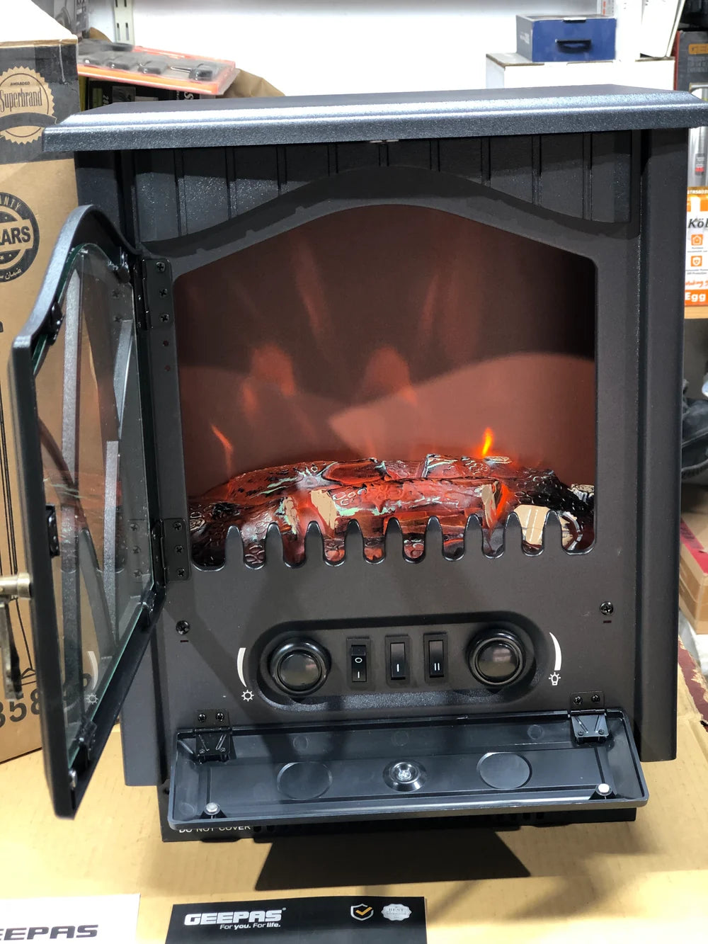 Geepas Electric Heater GRH28584P with Real Log Flame Effect | Freestanding Room Heater