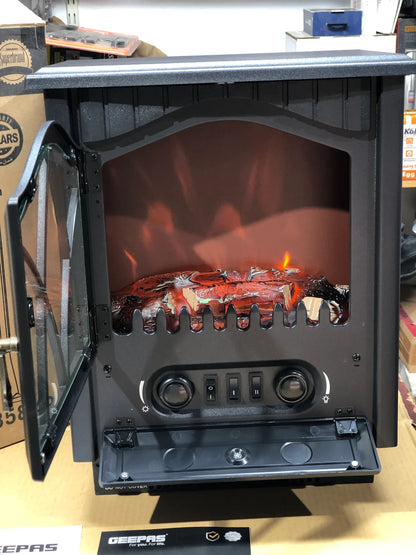 Geepas Electric Heater GRH28584P with Real Log Flame Effect | Freestanding Room Heater