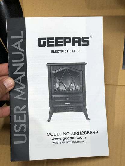 Geepas Electric Heater GRH28584P with Real Log Flame Effect | Freestanding Room Heater