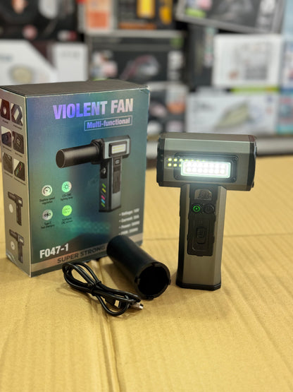 Violent Fan F047-1 multi-functional handheld fan with LED light, box and USB cable