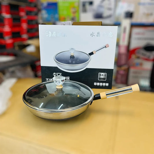 Stainless Steel Non-Stick Frying Pan Wok 34cm with Glass Lid