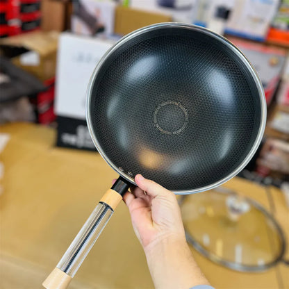Stainless Steel Non-Stick Frying Pan Wok 34cm with Glass Lid