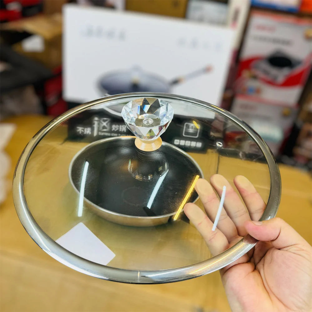Stainless Steel Non-Stick Frying Pan Wok 34cm with Glass Lid