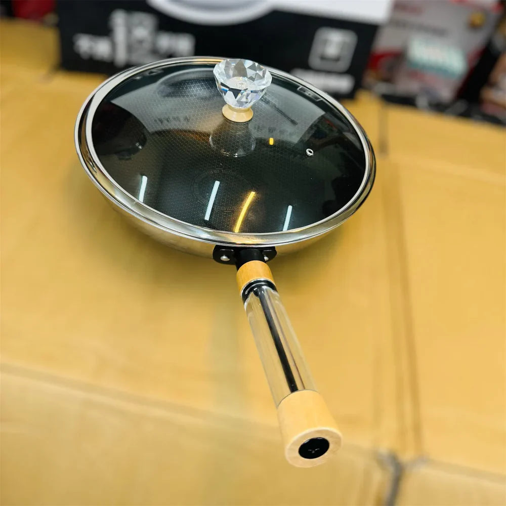 Stainless Steel Non-Stick Frying Pan Wok 34cm with Glass Lid