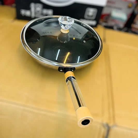Stainless Steel Non-Stick Frying Pan Wok 34cm with Glass Lid