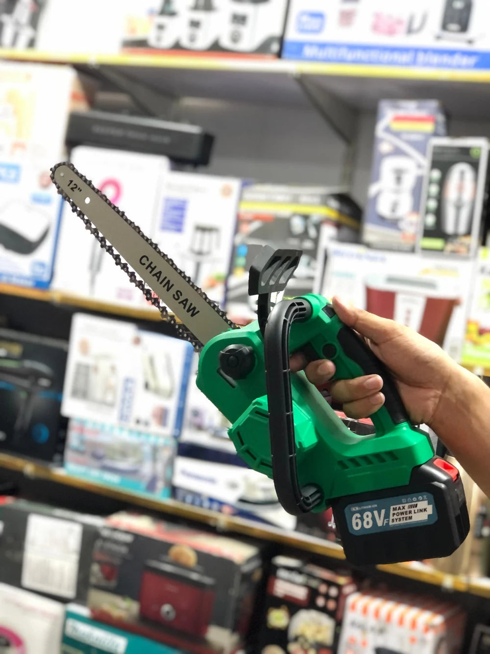12-Inch Cordless Brushless Chainsa Kit with 2x 68V Lithium-Ion Batteries, Charger & Carrying Case