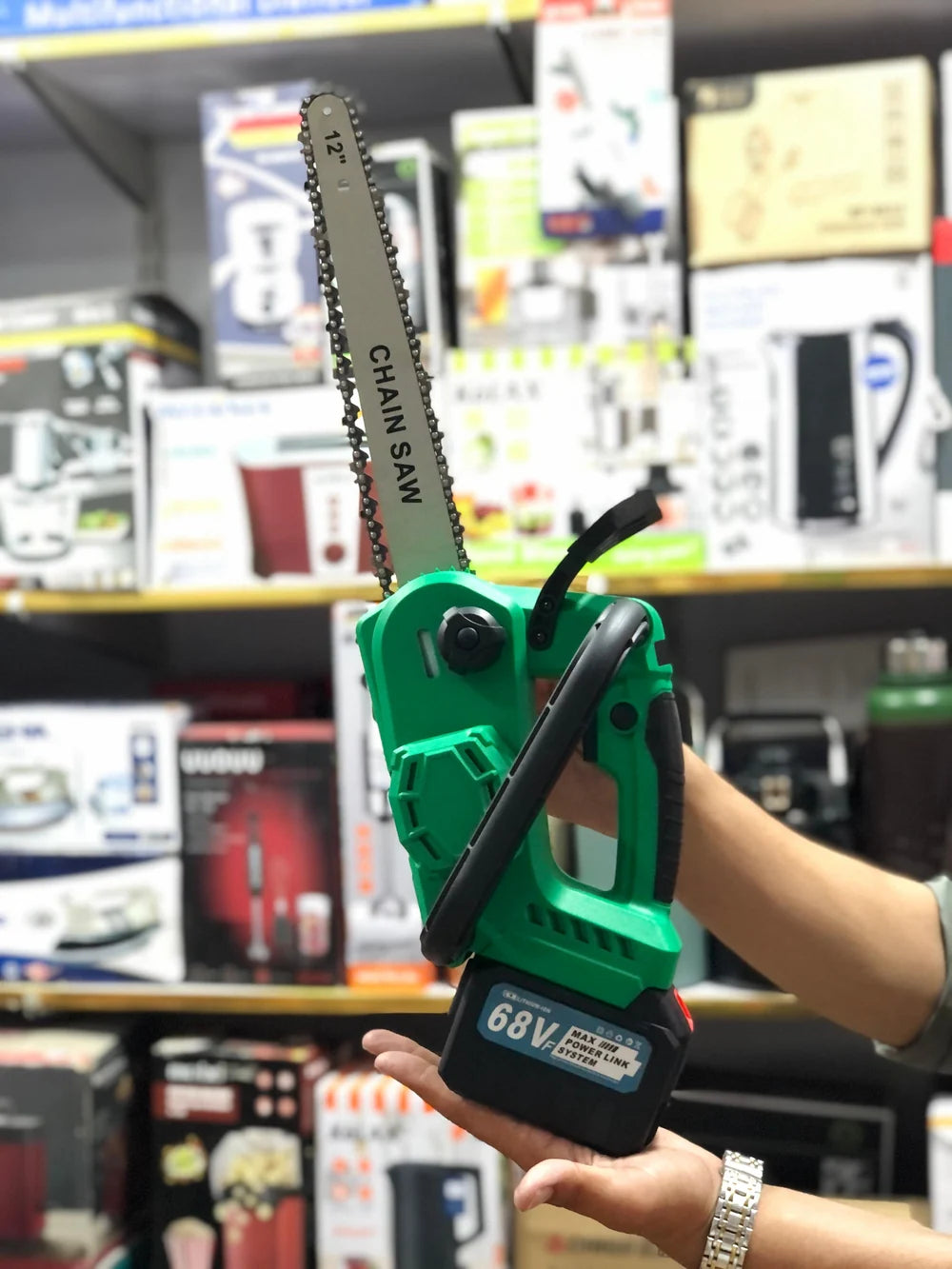 12-Inch Cordless Brushless Chainsa Kit with 2x 68V Lithium-Ion Batteries, Charger & Carrying Case