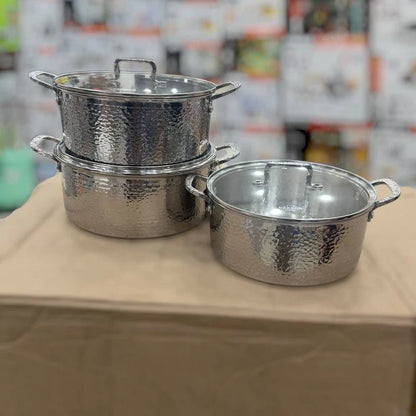 UAKEEN VK-60 Triply Stainless Steel Cookware Set – 6 Pcs (24cm, 26cm, 28cm)