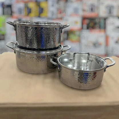 UAKEEN VK-60 Triply Stainless Steel Cookware Set – 6 Pcs (24cm, 26cm, 28cm)