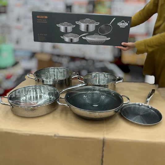 UAKEEN VK-56 Triply Stainless Steel Cookware Set – 9 Pcs