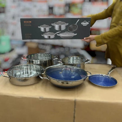 UAKEEN VK-56 Triply Stainless Steel Cookware Set – 9 Pcs
