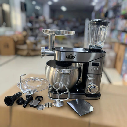 UAKEEN 3-in-1 Electric Stand Mixer, Meat Grinder & Glass Blender – 3000W High Power | 12L Stainless Steel Bowl (Model ZL-1608)