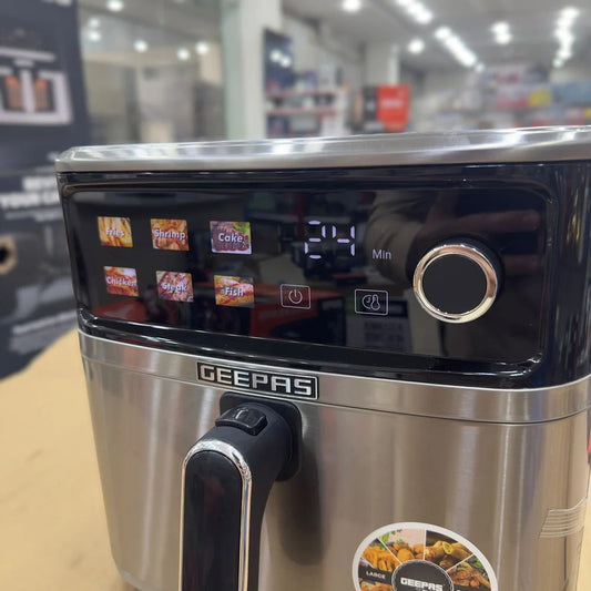 Geepas 8L Digital Air Fryer GAF37534T – Stainless Steel Oil-Free Vortex Cooker with Touchscreen & 60-Min Timer | 2 Year Warranty