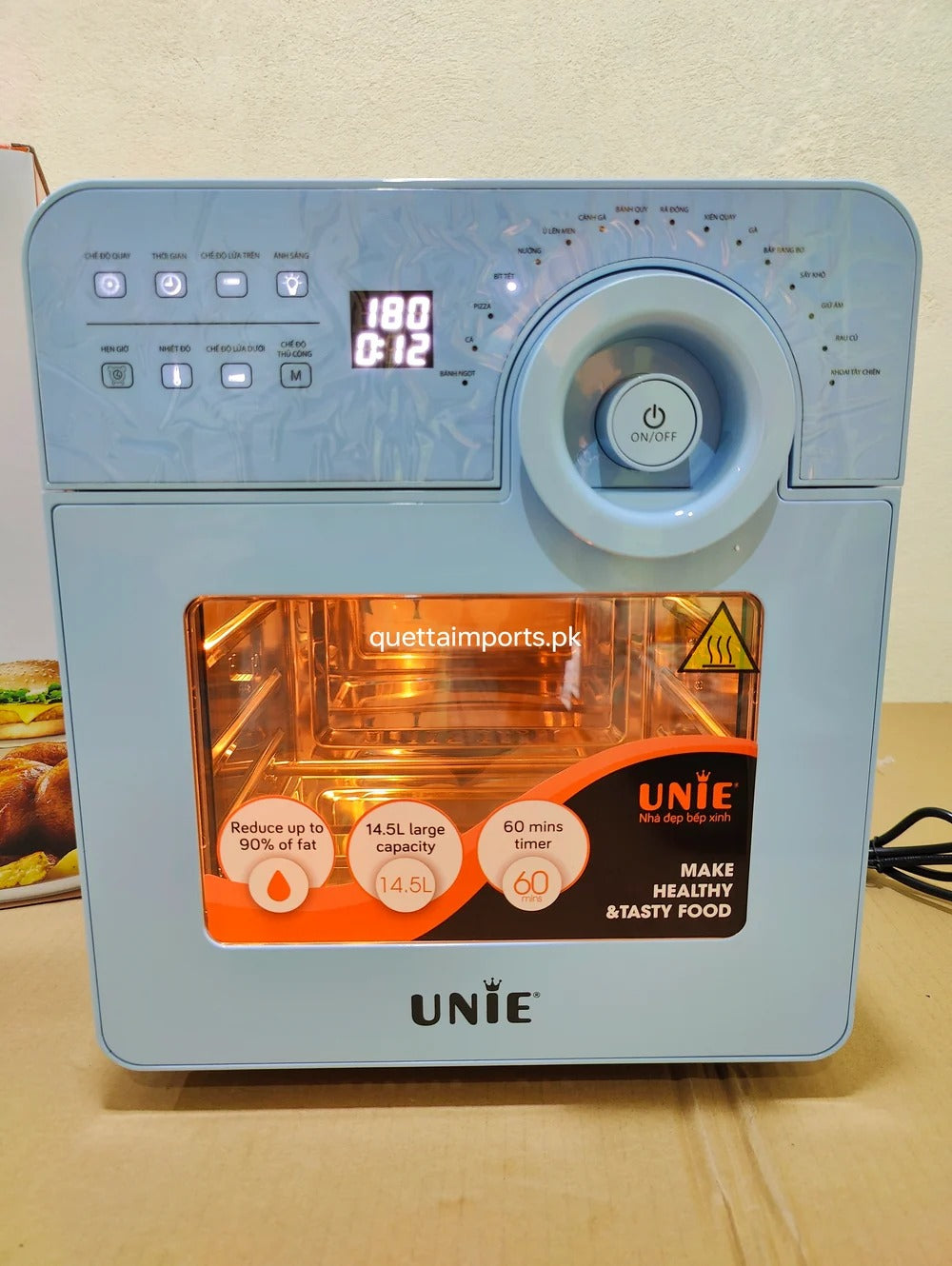 UNIE Air Fryer Oven 14.5L Sky Blue – Digital Rotisserie & Rapid Air Fryer with Rack, Skewers & Basket