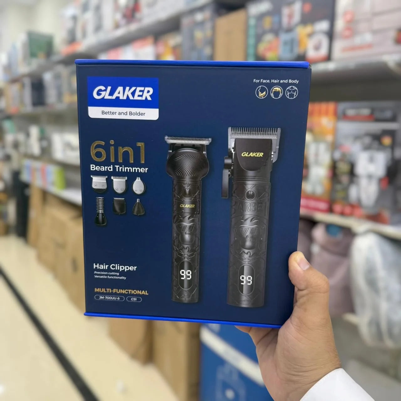 Glaker 6-in-1 Beard Trimmer & Hair Clipper Set (Model: JM-700UU-6 / C51)