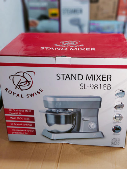 ROYAL SWISS 1500W Electric Stand Mixer with 6.3L XL Stainless Steel Bowl – 10 Speed Food Mixer (Model SL-9818B)