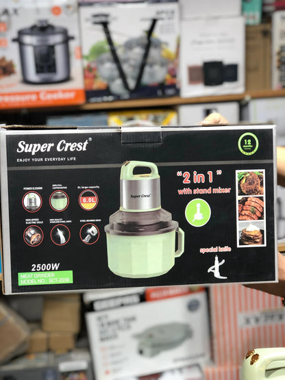 Super Crest 2-in-1 Meat Grinder & Stand Mixer – 6L, 2500W, Model SCT-2038