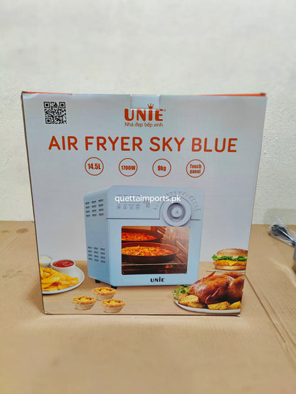 UNIE Air Fryer Oven 14.5L Sky Blue – Digital Rotisserie & Rapid Air Fryer with Rack, Skewers & Basket